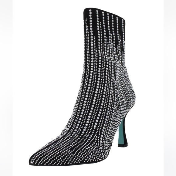 𝅺BETSEY JOHNSON JUELZ RHINESTONE POINTED TOE ANKLE BOOTS - Picture 1 of 4
